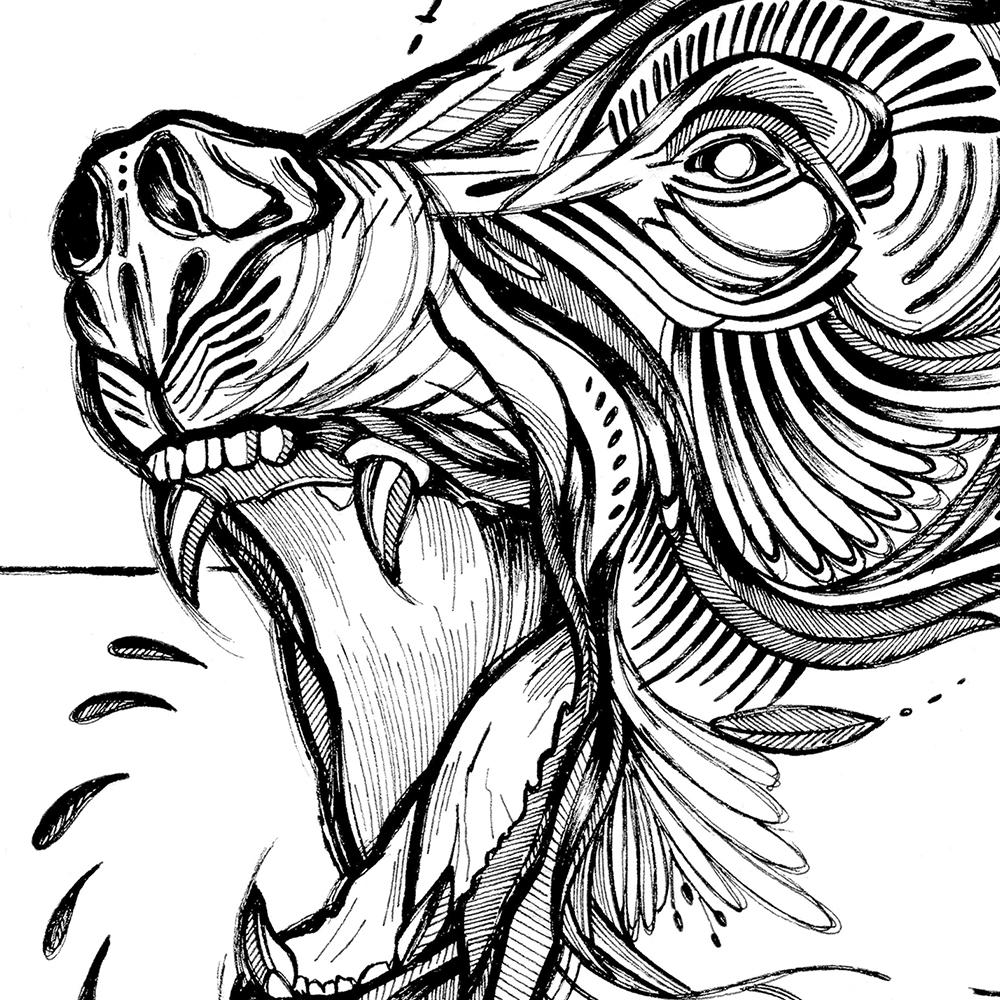 Ručne kreslená grafika, ilustrácia, motív od slovenskej umelkyne Deni Minar; Kolekcia Divé Zvieratá - Medveď