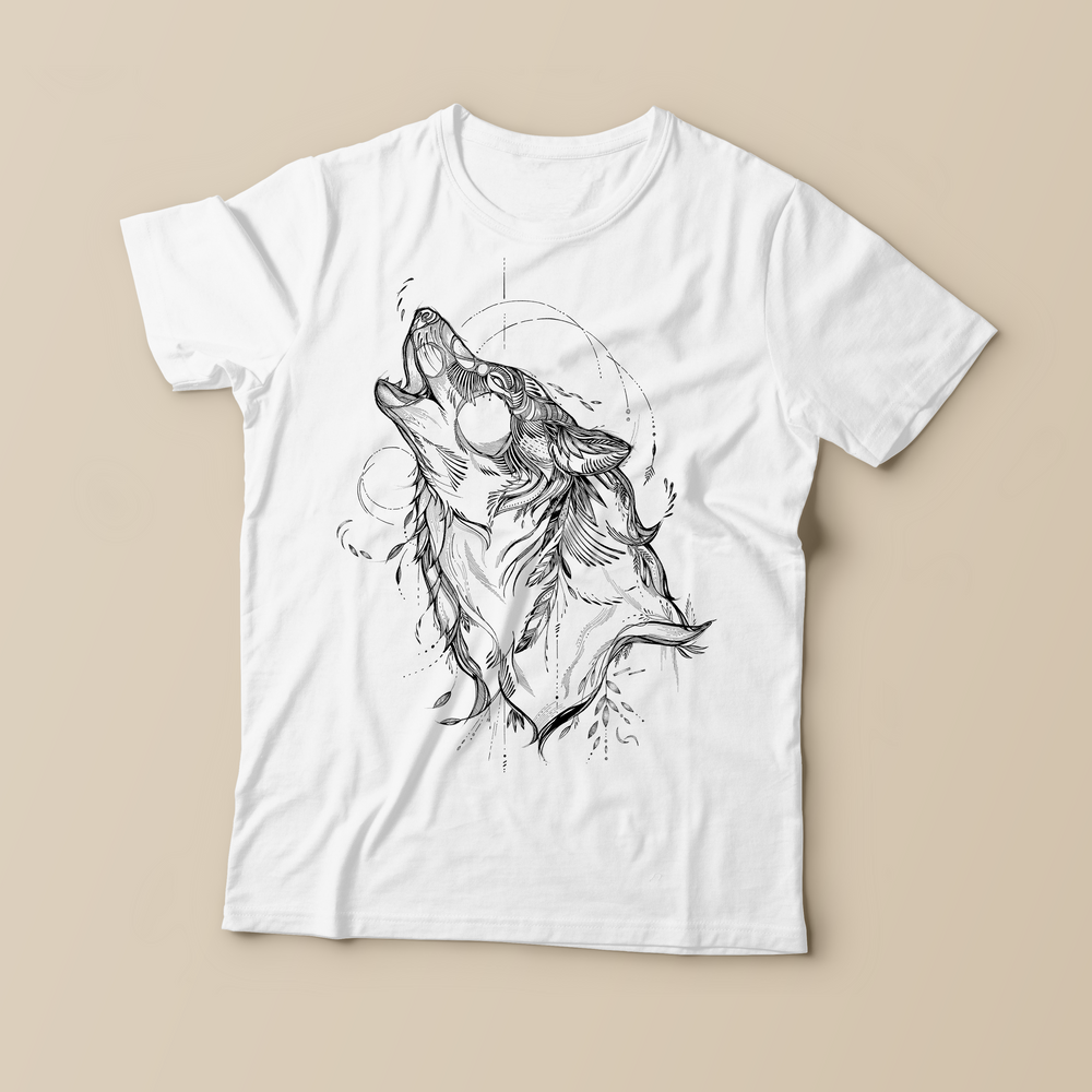 Ručne kreslený motív vlk na tričku od Deni Minar - krásny darček pre milovníkov prírody