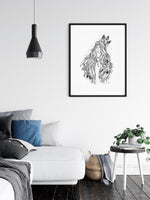 Ručne kreslená grafika, ilustrácia, motív od slovenskej umelkyne Deni Minar; Kolekcia Kulturne Motivy - Indianka - obraz v obývačke