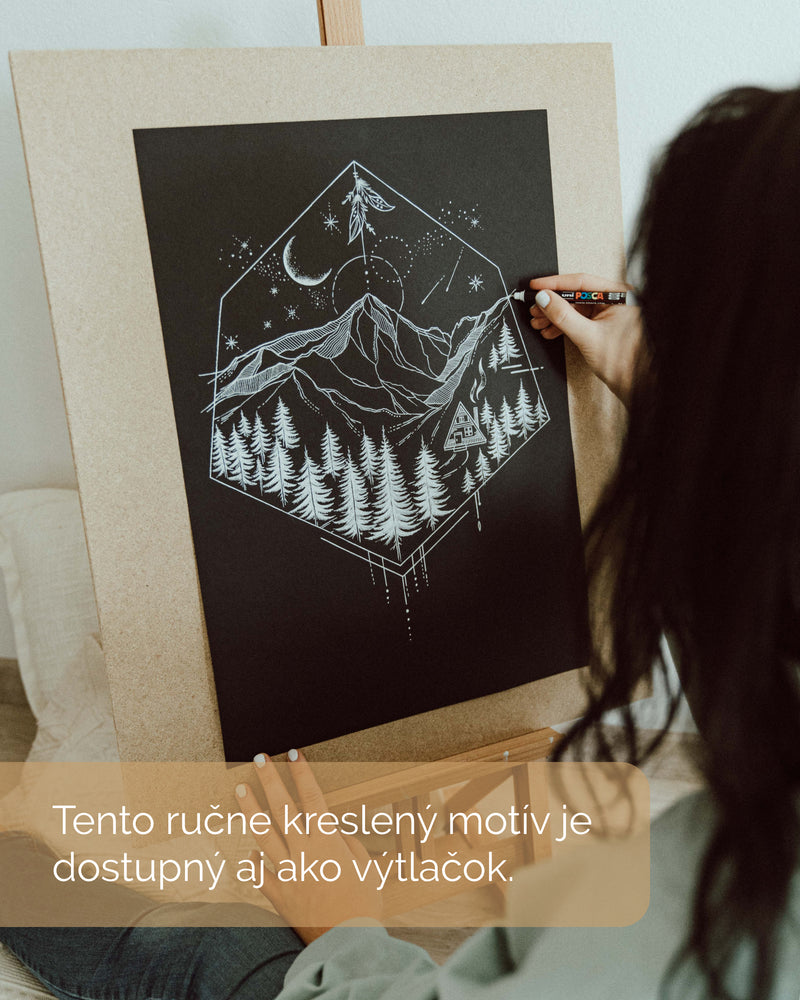 Vianočný darček čierna pero kresba pre cestovateľov, pre milovníkov prírody s motívom Tatry, Lomnický štít. Umelecké dielo od Deni Minar. Podpora Slovenských umelcov.